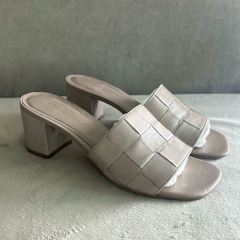 Bernardo Taupe leather woven Block heel slip on